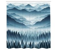 ABAKUHAUS Bleu Rideau de Douche, Paysage Panoramique De Montagnes Brumeuses Forêt Dense Vue sur La Nature Sauvage., Material Resistente al Agua Durable Estampa Digital, 175 cm x 200 cm, Bleu Ardoise