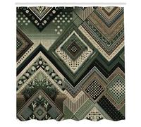 ABAKUHAUS Boho Rideau de Douche, Motif Géométrique Moderne en Chevrons avec des Ornements Floraux Et, Material Resistente al Agua Durable Estampa Digital, 175 cm x 200 cm, Vert Laurier Coquille d'œuf