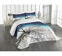 ABAKUHAUS Bois flotté Couvre-lit Matelassé, Paysage Marin Thème Driftwood, Décoratif 3 Pièces avec 2 Taies d'Oreillers, Queen, Turquoise et Bleu