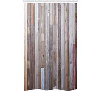 ABAKUHAUS Bois Rustique Rideau de Douche Stalle, Photo Effet rétro, Ensemble de Salle de Bain en Tissu en Crochets, 120 x 180 cm, Violet Gris