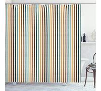 ABAKUHAUS Brown et Bleu Rideau de Douche, griffonnages géométriques, Tissu Ensemble de Décor de Salle de Bain avec Crochets, 175 x 200 cm, Moutarde Bleu Marron