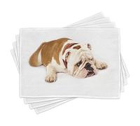 ABAKUHAUS Bulldog Anglais Lot de Sets de Table en 4 pièces, Sad Animaux, Tissu Lavable pour Salle à Manger et Cuisine, 30 cm x 45 cm, Bleu Nuit Blanc