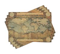 ABAKUHAUS Carte du Monde Lot de Sets de Table en 8 pièces, Graphique Vintage Atlas Vieux, Tissu Lavable pour Salle à Manger et Cuisine, 30 cm x 45 cm, Blanc Brun