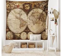 ABAKUHAUS Carte du monde Tapisserie, Atlas historique du Vieux, Décoration murale en tissu pour chambre à coucher salon dortoir, 60 x 40 cm, Marron Beige