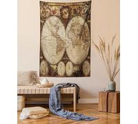 ABAKUHAUS Carte du Monde Tapisserie, Atlas Historique du Vieux, Décoration Murale en Tissu pour la Chambre à Coucher Le Salon Le dortoir, 150 cm X 110 cm, BRAU Beige
