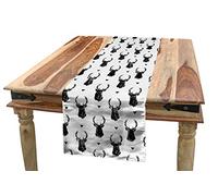 ABAKUHAUS Cerf Chemin de Table, Monochrome Tête d'un Animal, Rectangulaire Décoratif pour Salle à Manger, 40 cm x 300 cm, Noir Blanc