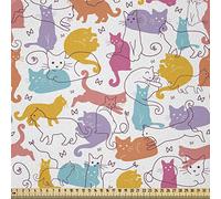 ABAKUHAUS Chat Tissu au mètre, Dormir Jouer Joyful, Tissu en Microfibre pour Les Textiles de l'art et l'Artisanat et la Décoration, 1M (230x100cm), Multicolore