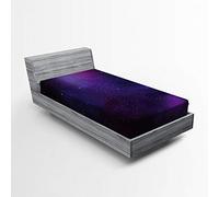 ABAKUHAUS Ciel Drap-Housse, Galaxy Themed nébuleuse étoile, Pochette Élastique Tout Confort pour Literie en Tissu Décoratif, 90 x 200 cm, Noir Violet