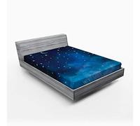 ABAKUHAUS Ciel Drap-Housse, Night Time avec Moon Star, Pochette Élastique Tout Confort pour Literie en Tissu Décoratif, 140 x 200 cm, Bleu foncé