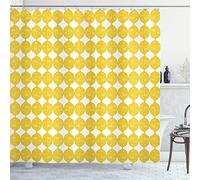 ABAKUHAUS Citrons Rideau de Douche, Ogee Motif Citrons, Tissu Ensemble de Décor de Salle de Bain avec Crochets, 175 cm x 200 cm, Terre Jaune et Blanc