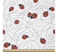 ABAKUHAUS Coccinelle Tissu au Mètre, Bugs pointillées Spirales, Tissu en Polyester Décoratif pour Rembourrage et Décoration d'Intérieur, 1M (148x100cm), Blanc Anthracite Gris Vermillon