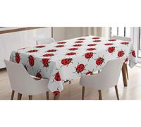 ABAKUHAUS coccinelles Nappe, coccinelles Modèles, Impression D'ornement de Fleurs de Noël, Couleurs résistantes, Convient pour l'intérieur et l'extérieur, Lavable, Blanc Rouge