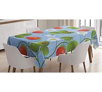 ABAKUHAUS coccinelles Nappe, Strawberry Daisy Retro, Linge de Table Rectangulaire pour Salle à Manger Décor de Cuisine, 140 cm x 240 cm, Bleu Vert Rouge