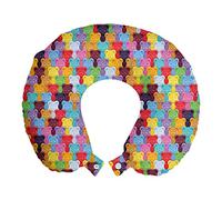 ABAKUHAUS Coloré Oreiller Cervical de Voyage, Gummy Bears Carreaux Enfants, Accessoire en Mousse à Mémoire pour Voyage, 30x30 cm, Multicolore