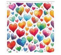 ABAKUHAUS Coloré Rideau de Douche, Design Rétro Motif De Cœurs De La Saint-Valentin Groovy sur Fond Sentiment, Material Resistente al Agua Durable Estampa Digital, 175 cm x 200 cm, Blanc Multicolore