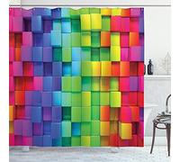 ABAKUHAUS Coloré Rideau de Douche, Rainbow Color, Tissu Ensemble de Décor de Salle de Bain avec Crochets, 175 cm x 180 cm, Multicolore