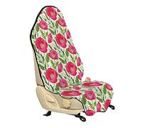ABAKUHAUS Coquelicot Housse de Siège de Véhicule, Les feuilles et les pétales Romance, Protecteur d'Auto sans Glissement, Coupe Universelle, 75x145cm, Crème Rose Vert