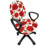 ABAKUHAUS Coquelicot Housse pour Chaise de Bureau, Floral Blossom Spring, Couverture de Protection en Tissu Décorative Élastique, Olive Orange Vert Blanc