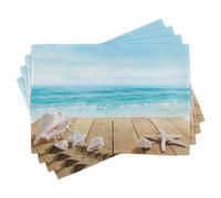 ABAKUHAUS Coquillages Sets de Table en Tissu Lavable pour Salle à Manger et Cuisine Impression numérique, Camel Aigue-Marine