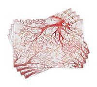 ABAKUHAUS Corail Lot de Sets de Table en 4 pièces, Automne Aquarelle Branchs, Tissu Lavable pour Salle à Manger et Cuisine, Standard, Corail