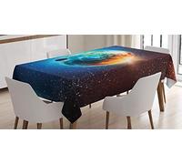 ABAKUHAUS Cosmos Nappe, Planet Earth Sun Rays, Linge de Table Rectangulaire pour Salle à Manger Décor de Cuisine, 140 cm x 170 cm, Rouge et Bleu