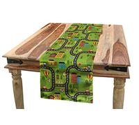 ABAKUHAUS Course Automobile Piste Chemin de Table, Route Cartoon, Rectangulaire Décoratif pour Salle à Manger, 40 cm x 180 cm, Multicolore