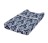 ABAKUHAUS Damassé Housse de Matelas à Langer pour Bébé, Courbes baroques Antique, Housse Douce pour Matelas à Langer avec Trous, Sombre Essence Bleu Blanc