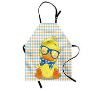 ABAKUHAUS Dessin animé Tablier, Hipster Boho Canard cool, Produit Unisexe avec Col Réglable pour Cuisine et Jardinage, 67 cm x 80 cm, Orange Jaune Bleu