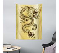ABAKUHAUS Dragon Tapisserie, Mythe de l'est Chinois, Technologie numérique la Plus Moderne, 110 x 150 cm, Moutarde et Noir
