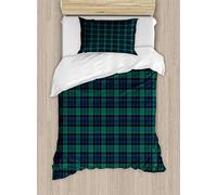 ABAKUHAUS écossais Plaid Ensemble de, écossais Folklore Motif, Top qualité Doux et Chaud 3 pièces avec 2 taies d'oreiller, 170 x 220 cm - 75 x 50 cm, Vert Foncé Noir
