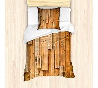 ABAKUHAUS Ensemble de Housse de Couette en Bois pour Lits Simples, Impression de Planches murales Lodge, Anti-acariens Anti-allergie adapté avec taie d'oreiller, Brun