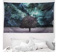 ABAKUHAUS Espace Tapisserie, Nébuleuse Galaxy Planète Arbre, Décoration Murale en Tissu pour la Chambre à Coucher Le Salon Le dortoir, 230 cm X 140 cm, Teal Pâle