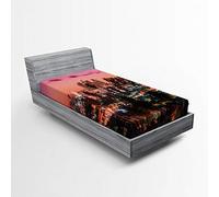 ABAKUHAUS États Unis Drap-Housse, Palms Los Angeles, Pochette Élastique Tout Confort pour Literie en Tissu Décoratif, 90 x 200 cm, Noir Rose
