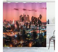 ABAKUHAUS États Unis Rideau de Douche, Palms Los Angeles, Tissu Ensemble de Décor de Salle de Bain avec Crochets, 175 x 200 cm, Saumon Violet