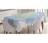 ABAKUHAUS Ethnique Nappe, Metatron Cube sur Un Mandala, Impression D'ornement de Fleurs de Noël, Couleurs résistantes, Convient pour l'intérieur et l'extérieur, Lavable, Blanc Violet Bleu
