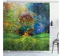 ABAKUHAUS Ethnique Rideau de Douche, Thème Terre Mère, Tissu Ensemble de Décor de Salle de Bain avec Crochets, 175 cm x 200 cm, Vert Bleu