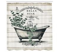 ABAKUHAUS Ferme Rideau de Douche, Baignoire De Style Vintage Et Branches D'Eucalyptus sur des, Material Resistente al Agua Durable Estampa Digital, 175 cm x 200 cm, Vert Laurier Blanc cassé