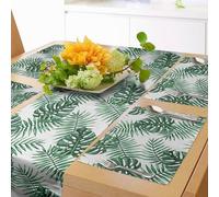 ABAKUHAUS Feuille Chemin de Table napperons 4 pièces, Palm Mango Banana Tree, Rectangulaire Décoratif pour Salle à Manger, 40 cm x 180 cm, Vert Chasseur Blanc