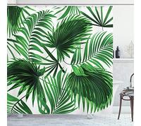 ABAKUHAUS Feuille de Palmier Rideau de Douche, Croissance Feuilles Vives, Tissu Ensemble de Décor de Salle de Bain avec Crochets, 175 cm x 240 cm, Fern Vert Blanc