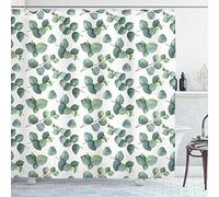 ABAKUHAUS Feuille Rideau de Douche, Aquarelle Eucalyptus Art, Tissu Ensemble de Décor de Salle de Bain avec Crochets, 175 cm x 220 cm, Vert pâle Brun Blanc