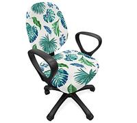 ABAKUHAUS Feuille Verte Housse pour Chaise de Bureau, Monstera Cocotier, Couverture de Protection en Tissu Décorative Élastique, Turquoise Bleu Marine