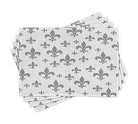 ABAKUHAUS Fleur De Lis Sets de Table, Retro Royal Vintage, Décoration de Table en Tissu Lavable pour Salle à Manger et Cuisine, Impression numérique, Gris Clair Blanc