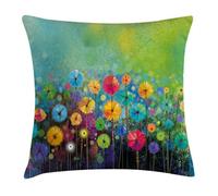 ABAKUHAUS Fleur Housse d'oreiller, pissenlits colorés, Les Couleurs ne pourrissent Pas Le Tissu Lavable, 45 x 45 cm, Vert Jaune Bleu