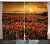 ABAKUHAUS Fleur Rideaux, Farmland Sunset Meadow, Décoration Intérieure Accent Lot de 2 Panneaux, 280 x 245 cm, Souci écarlate