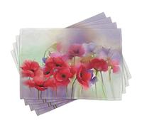 ABAKUHAUS Fleurs Sets de Table, Printemps Floral Romantique, Décoration de Table en Tissu Lavable pour Salle à Manger et Cuisine Impression numérique, Corail Violet