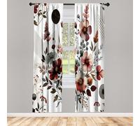 ABAKUHAUS Floral Ensemble de 2 Panneaux de Rideaux, Moderne du Milieu du siècle Fleuri, Traitement de Fenêtre Léger, 150 cm x 245 cm, Bordeaux Vert de Mer Foncé