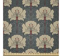 ABAKUHAUS Floral Tissu au Mètre, Art Nouveau Coquelicots, Tissu en Microfibre Décoratif pour Textiles d’Art et d’Artisanat, 3M (230x300cm), Cinabre Gris Tan