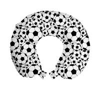 ABAKUHAUS Football Oreiller Cervical de Voyage, Monochrome Balles garçons, Accessoire en Mousse à Mémoire pour Voyage, 30 cm x 30 cm, Noir Blanc