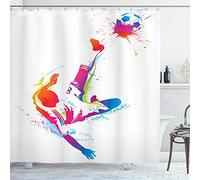 ABAKUHAUS Football Rideau de Douche, Kicking Balle Watercolors, Tissu Ensemble de Décor de Salle de Bain avec Crochets, 175 x 200 cm, Magenta Orange Bleu