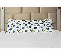 ABAKUHAUS Fruit Taie de Traversin avec Fermeture à Glissière, Art Dessin Blueberry Feuilles, Taie d'oreiller Longue Décorative, 53 x 137 cm, Essence Bleu Blanc Vert